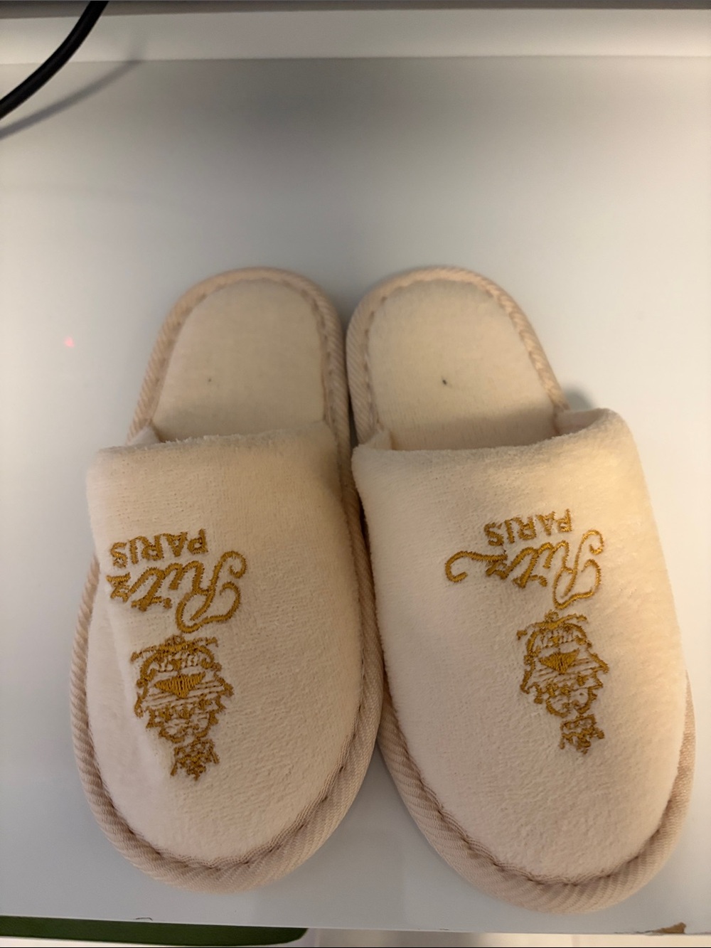 Ritz Paris Plush Cream Kids Slippers with Gold Script Accent